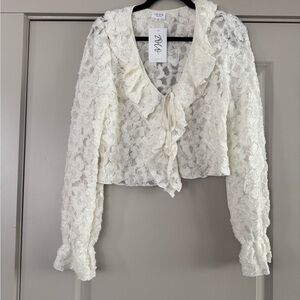 Cream Ruffled Sailor Collar Crop Blouse